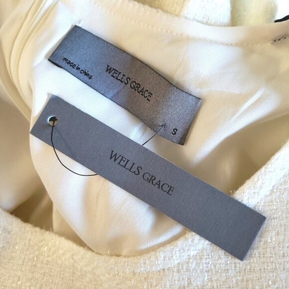 Wells Grace Women's White With Black Trim Glitter Tweed Sheath Dress Size S NWT - Picture 11 of 12